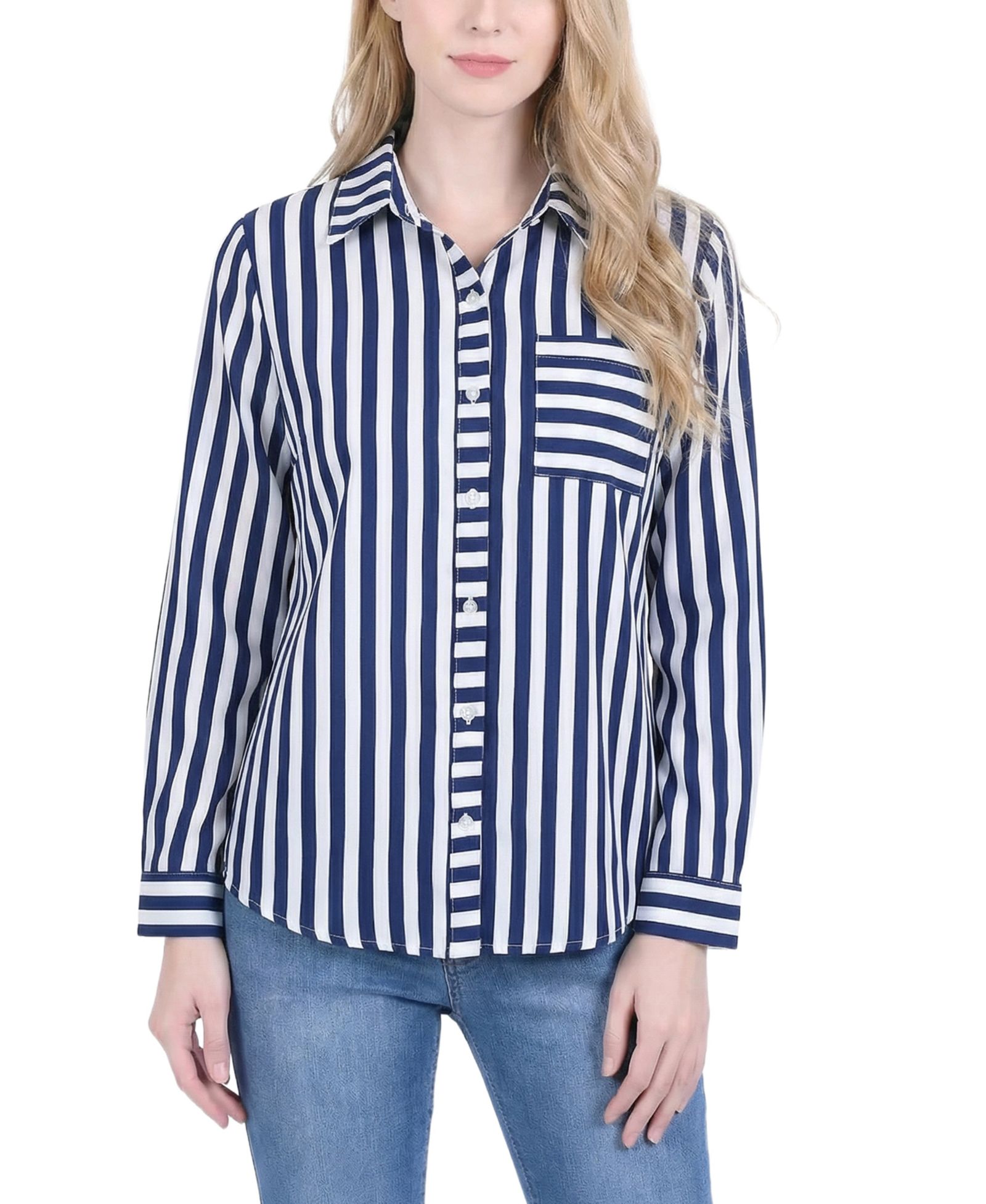 NY Collection Women's Long-Sleeve Blouse with Chest Pocket