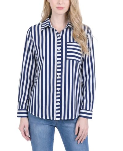NY Collection Women's Long-Sleeve Blouse with Chest Pocket