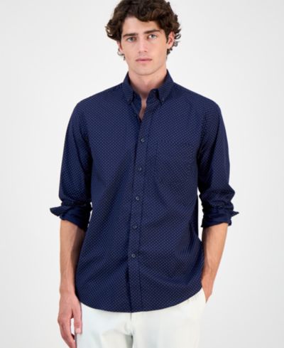 Men's Club Room Micro Dot Print Stretch Cotton Shirt, Created for Macy's