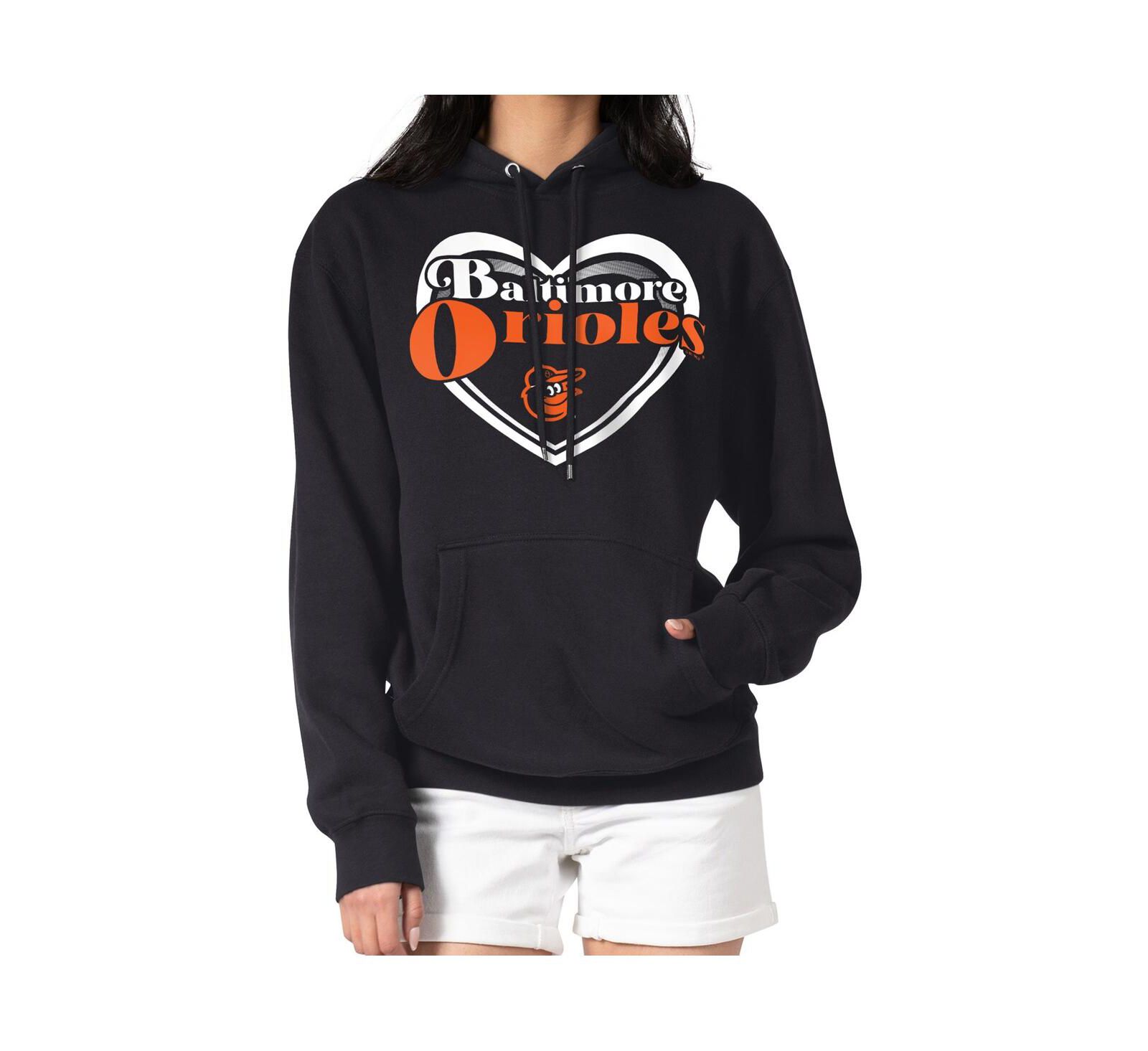 G-III 4Her by Carl Banks Women's Black Baltimore Orioles Double Heart Fleece Pullover Hoodie