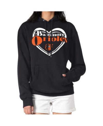 G-III 4Her by Carl Banks Women's Black Baltimore Orioles Double Heart Fleece Pullover Hoodie