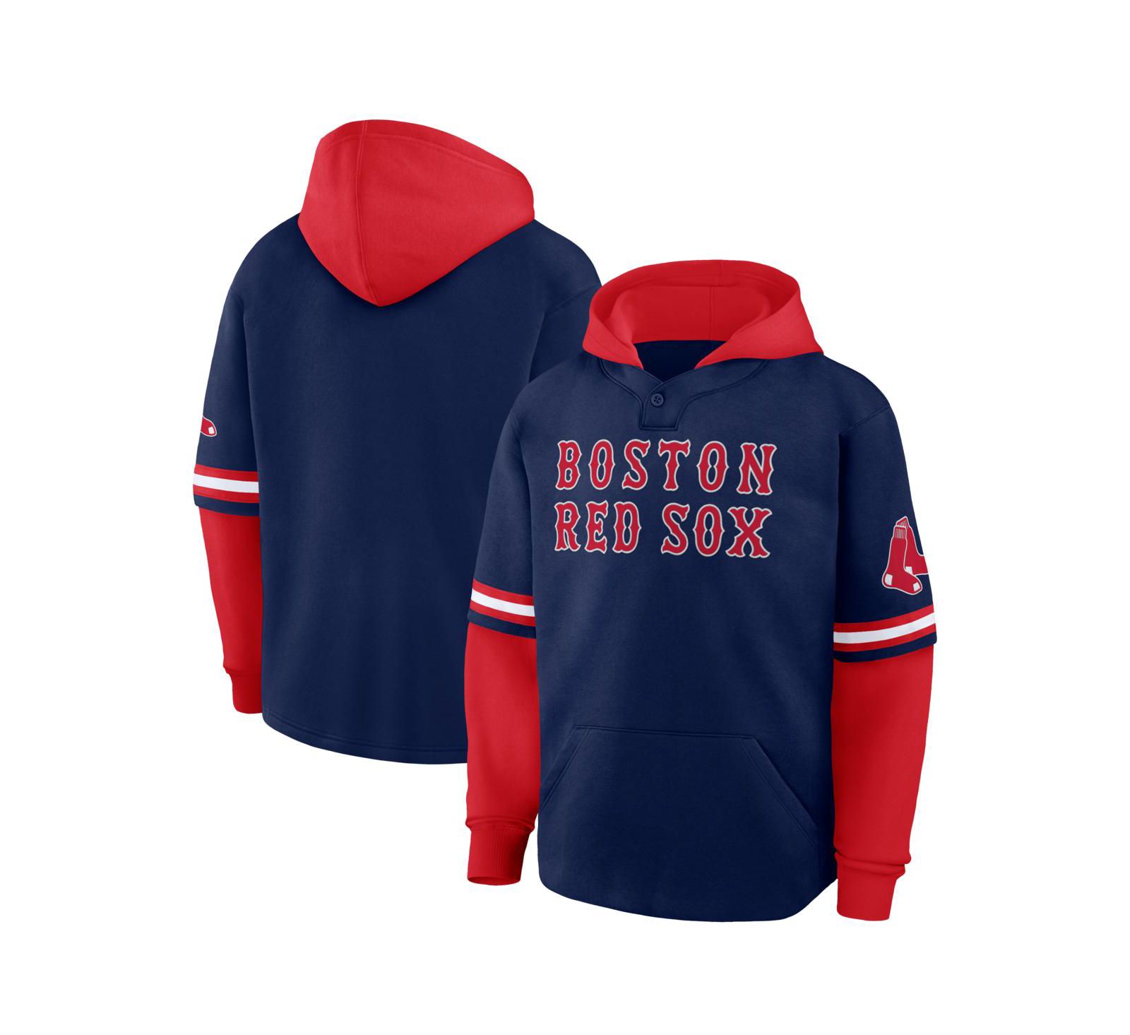Fanatics Men's Navy/Red Boston Red Sox Oversized Fire Speed Layered Hoodie