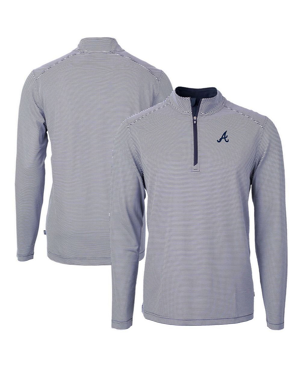 Cutter & Buck Мужская рубашка с коротким рукавом и молнией Virtue Eco Pique Micro Stripe, цвет Navy/White, Atlanta Braves