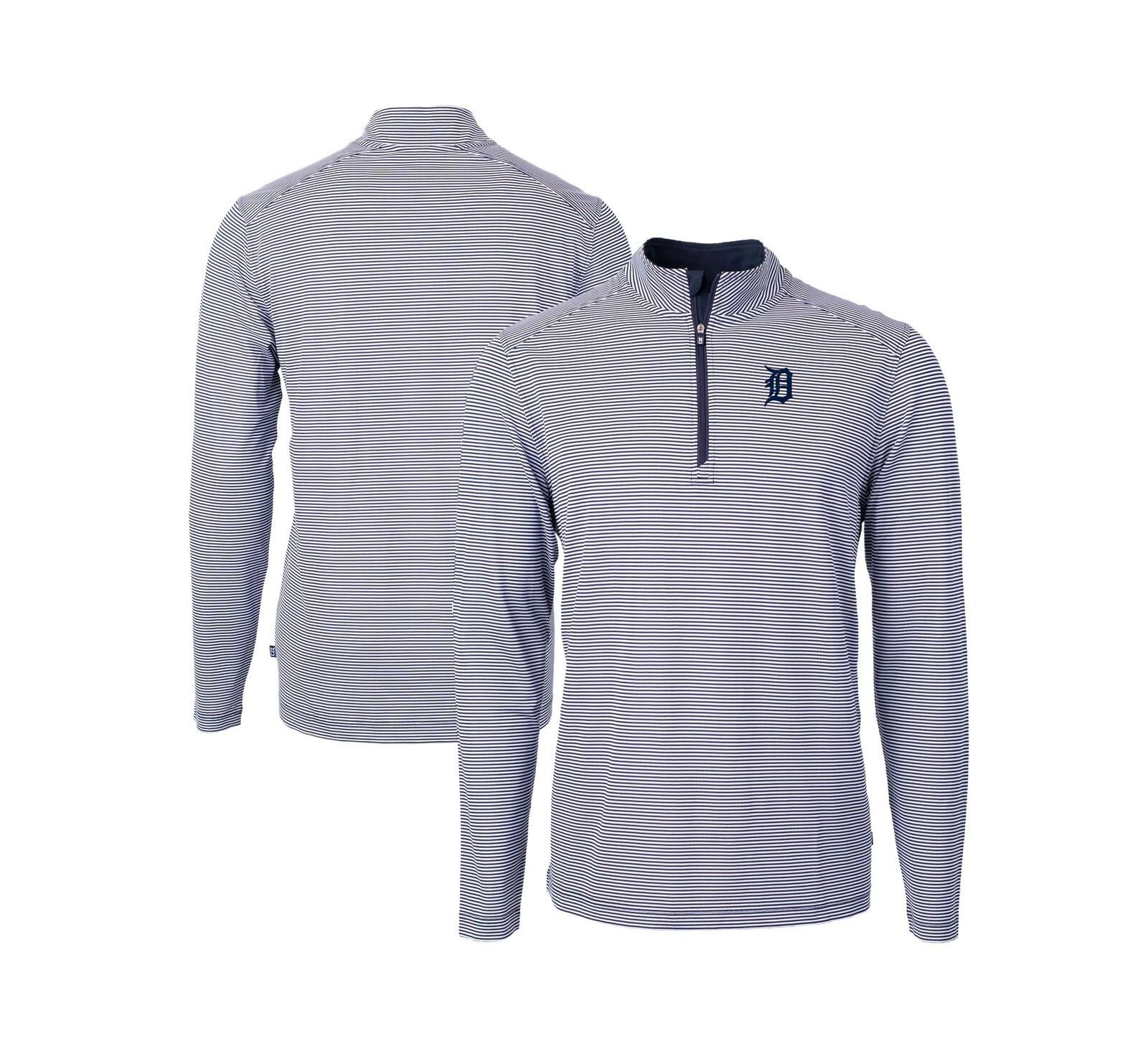 Cutter & Buck Men's Navy/White Detroit Tigers Virtue Eco Pique Micro Stripe Big & Tall Quarter-Zip