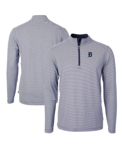 Cutter & Buck Men's Navy/White Detroit Tigers Virtue Eco Pique Micro Stripe Big & Tall Quarter-Zip