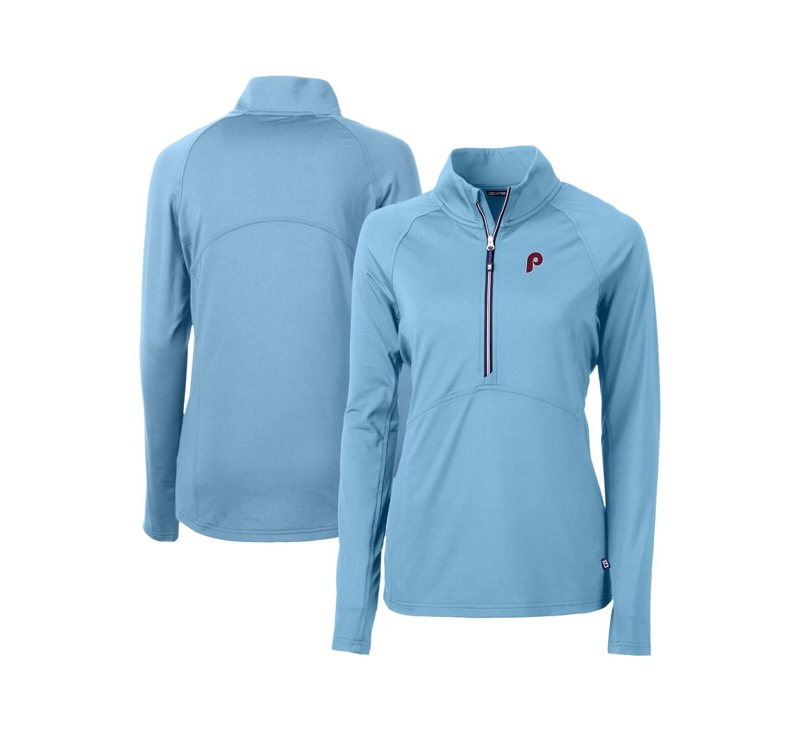Женский топ Cutter & Buck Philadelphia Phillies Cooperstown Collection DryTec Adapt Eco Knit Stretch Raglan Half-Zip, нежно-голубой