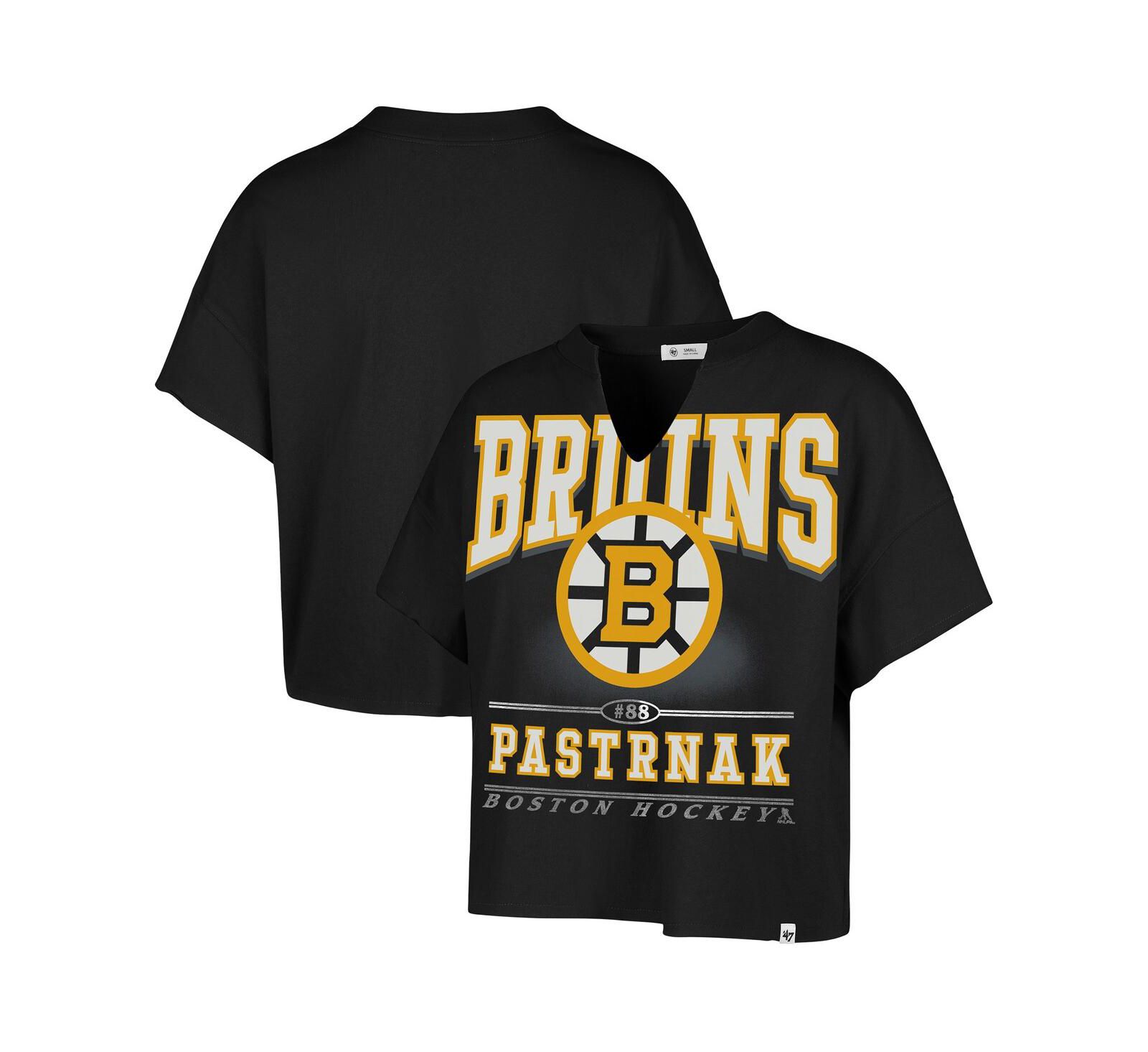 Женская футболка '47 Brand David Pastrnak Black Boston Bruins Elation Name & Number Oversized Notch Neck