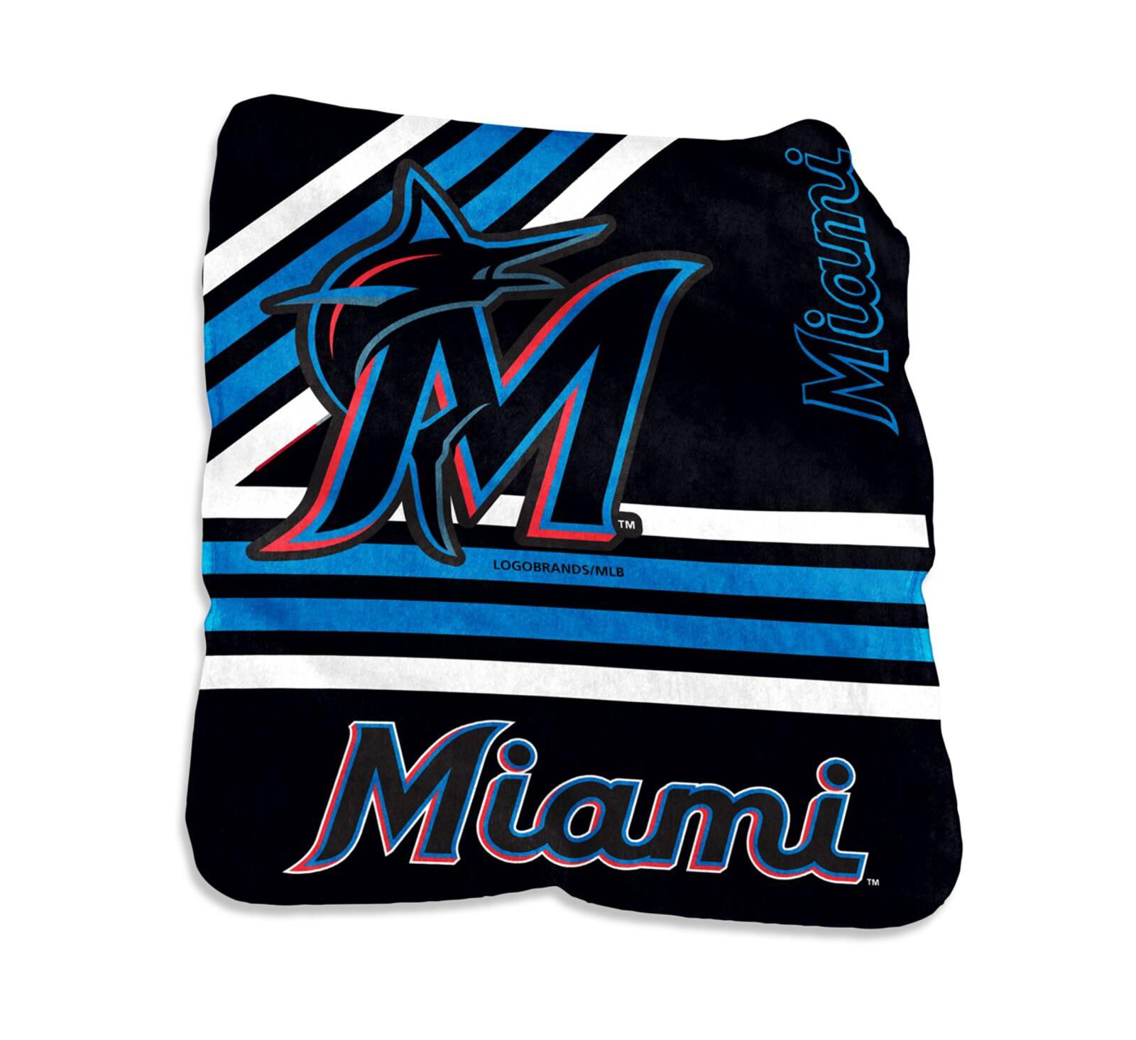 Logo Brands Miami Marlins 50'' x 60'' Plush Raschel Throw Blanket