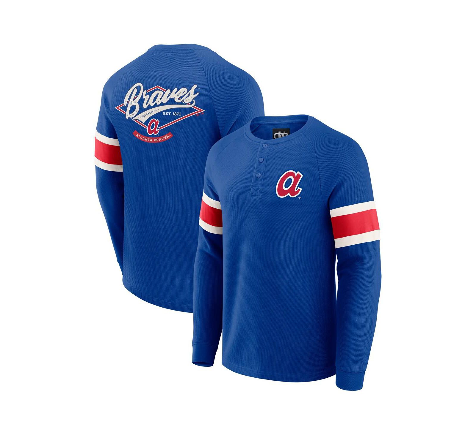 Darius Rucker Collection By Fanatics Men's Royal Atlanta Braves Waffle-Knit Raglan Long Sleeve Henley T-Shirt