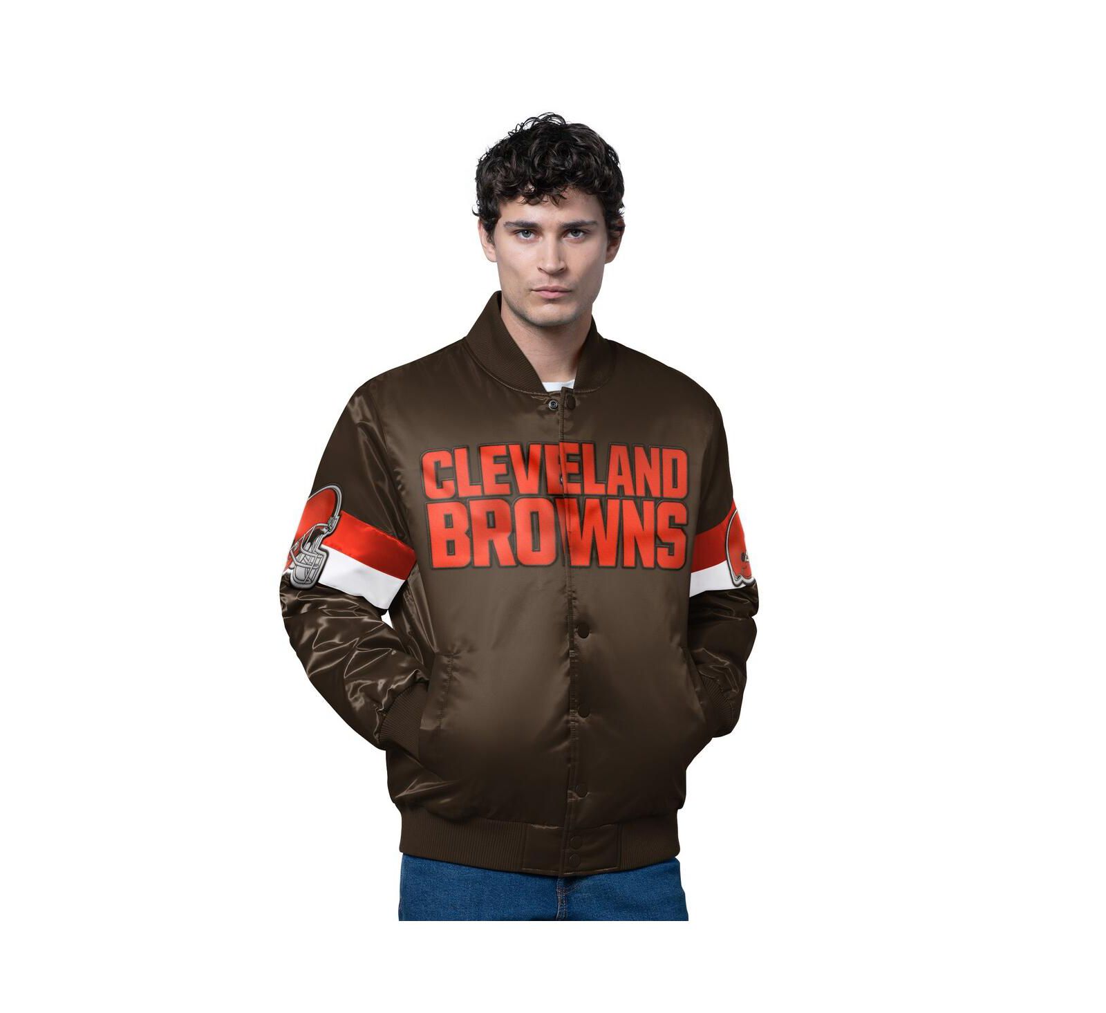 Starter Men's Brown Cleveland Browns Triple Option Satin Varsity Full-Snap Jacket