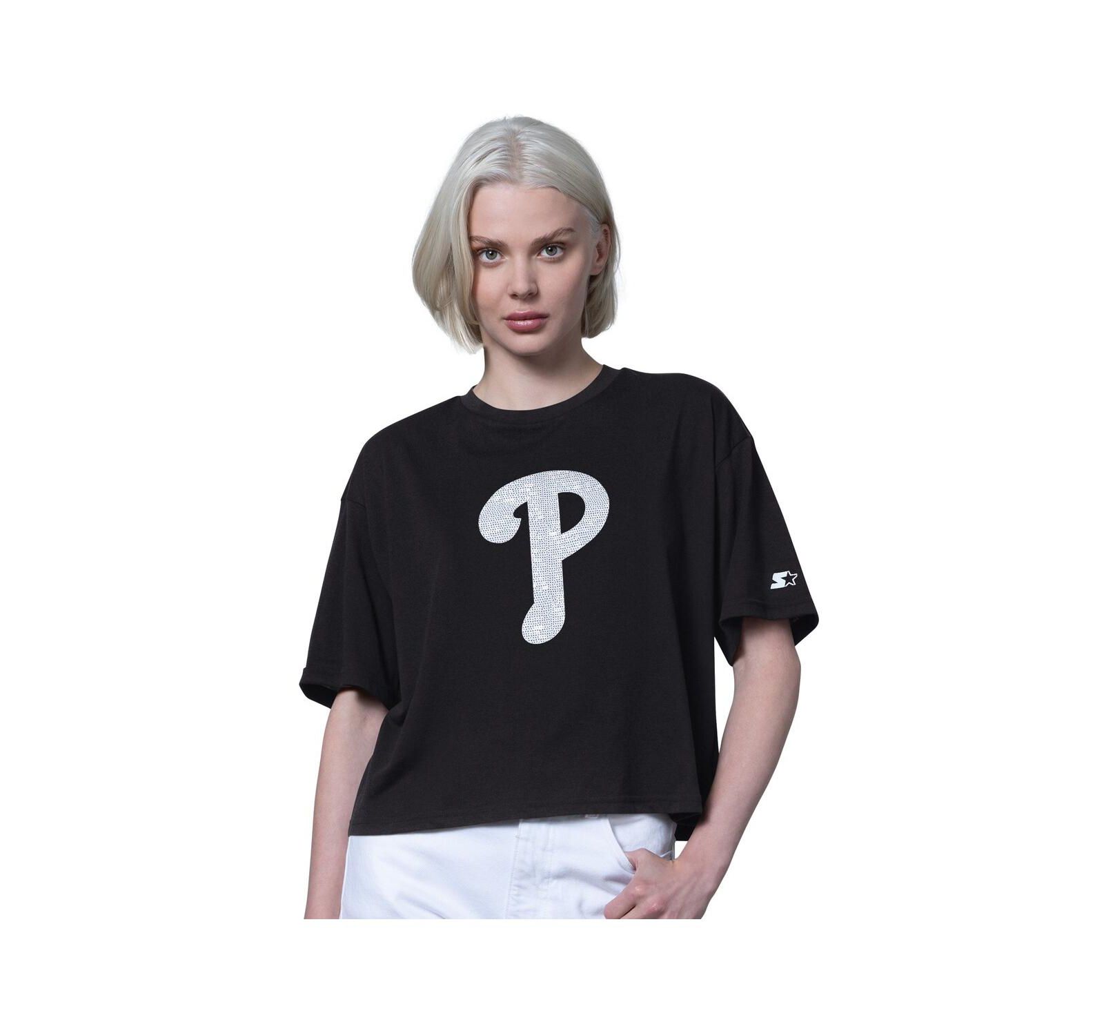 Starter Женская укороченная футболка Philadelphia Phillies Black Boxy Cropped