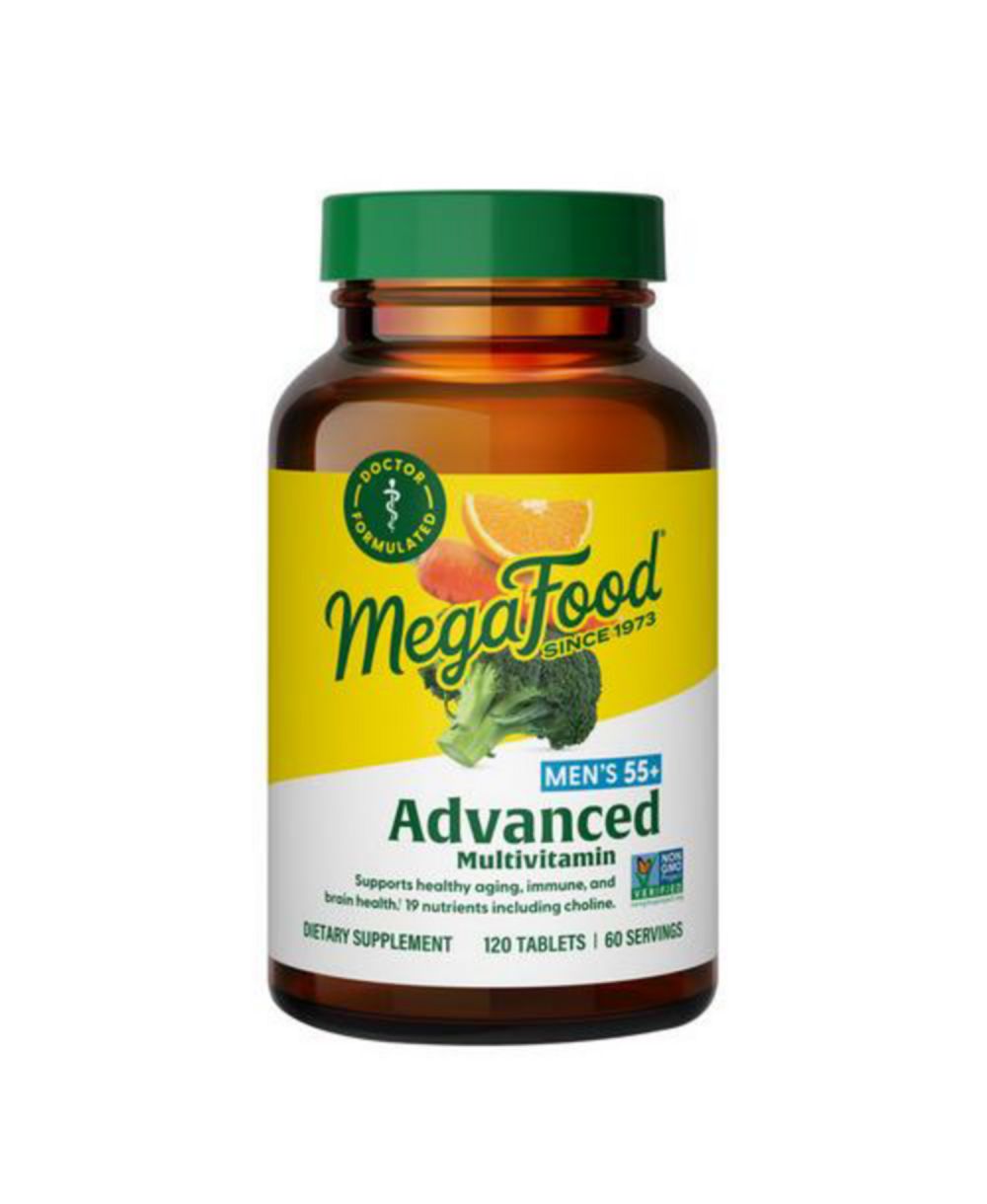 MegaFood Advanced Multivitamin for Men 55+ with Choline, Vitamin C, D3, B12 and Zinc, Healthy Aging, 120 Ct