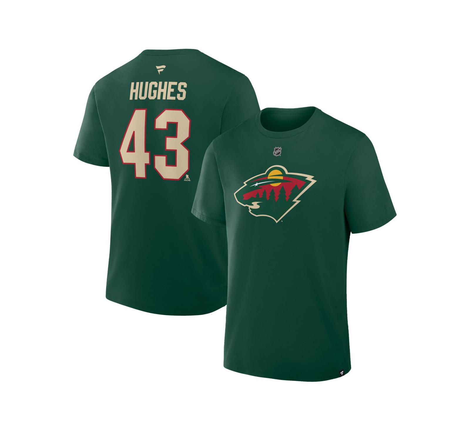 Мужская футболка Fanatics Quinn Hughes Green Minnesota Wild Authentic Stack