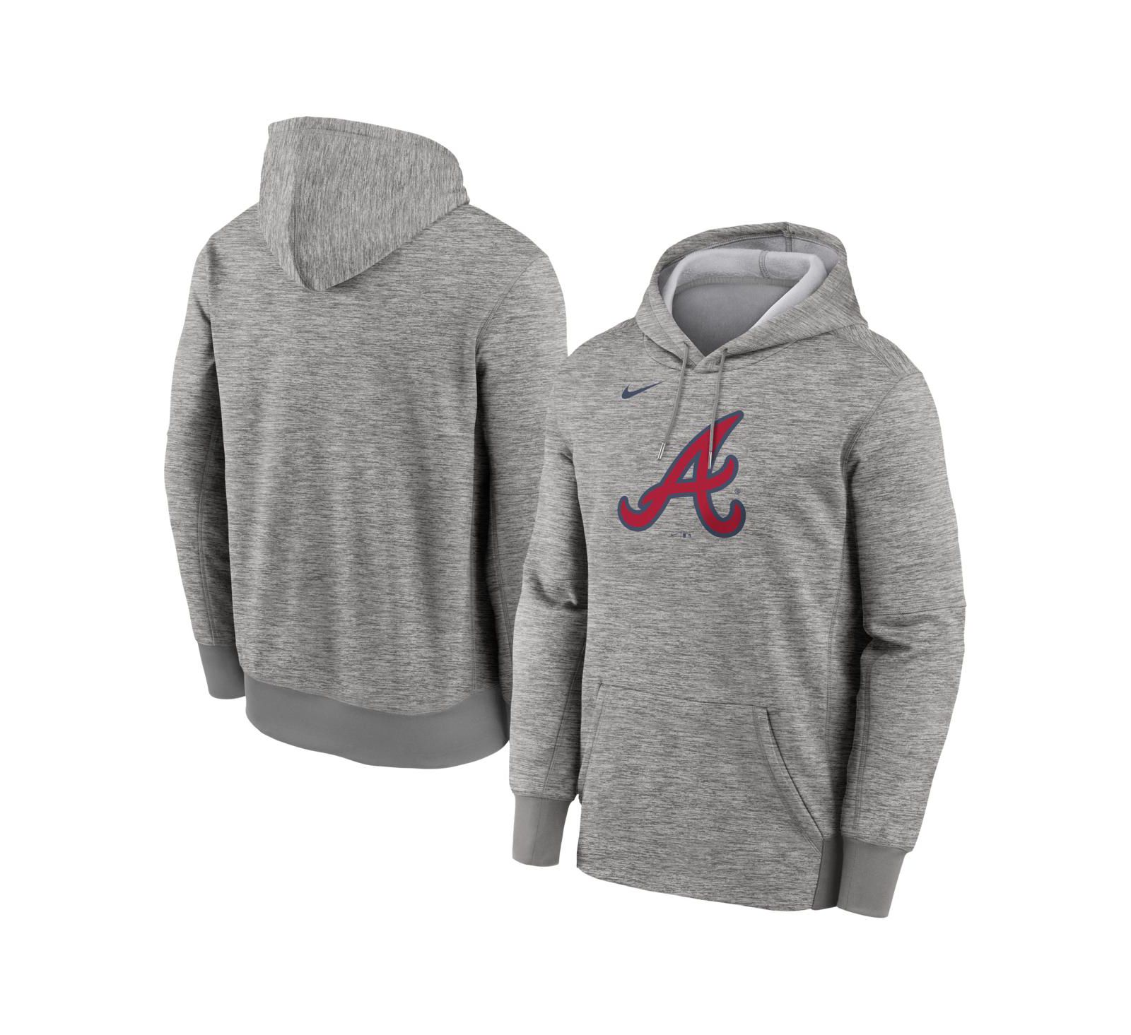 Nike Men's Heather Gray Atlanta Braves Primary Logo Therma Hoodie