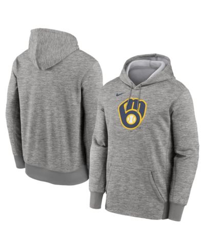 Nike Men's Heather Gray Milwaukee Brewers Primary Logo Therma Hoodie