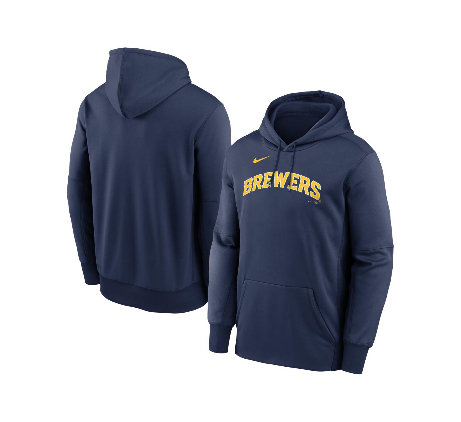 Мужское худи Nike Milwaukee Brewers Primary Wordmark Therma темно-синего цвета