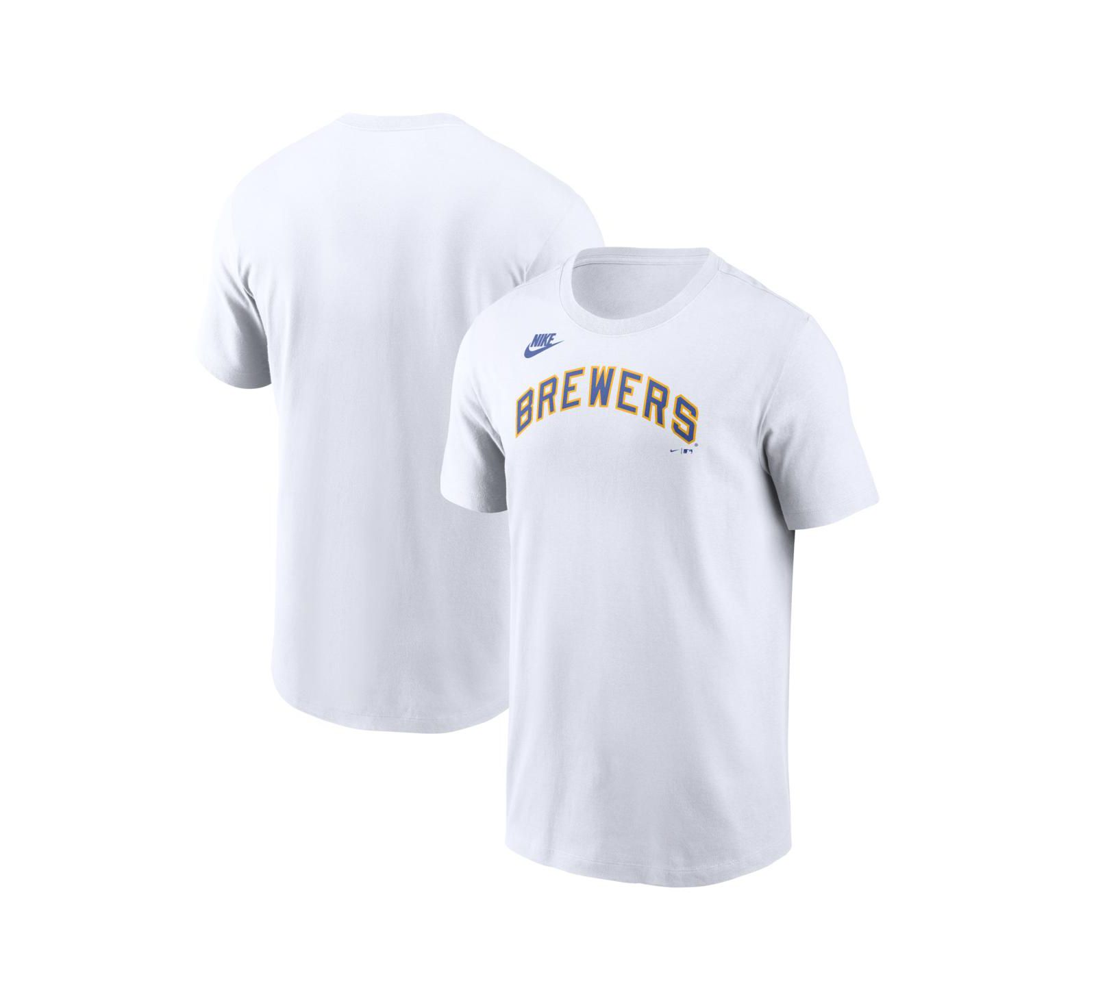 Мужская футболка Nike White Milwaukee Brewers Cooperstown Collection Wordmark