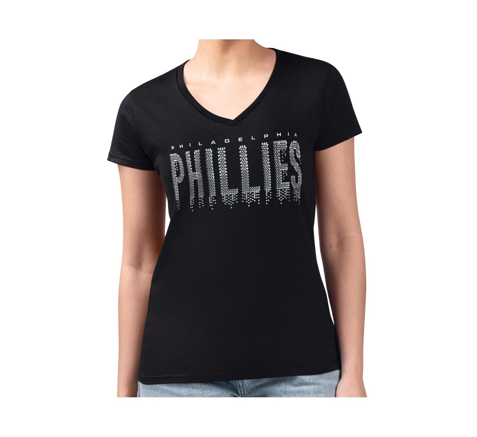 G-III 4Her by Carl Banks Women's Black Philadelphia Phillies Metallic Drop Lightweight V-Neck T-Shirt
