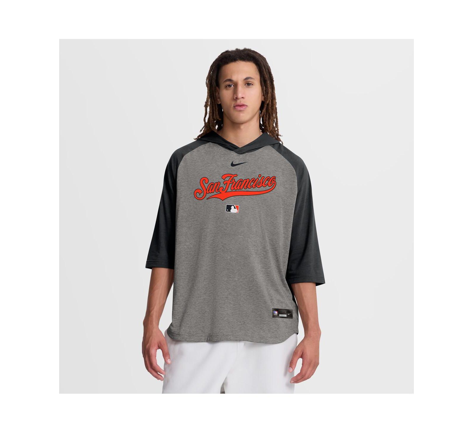 футболка Nike Men's San Francisco Giants Authentic Collection Flux Dri-FIT с рукавом 3/4 и капюшоном черная
