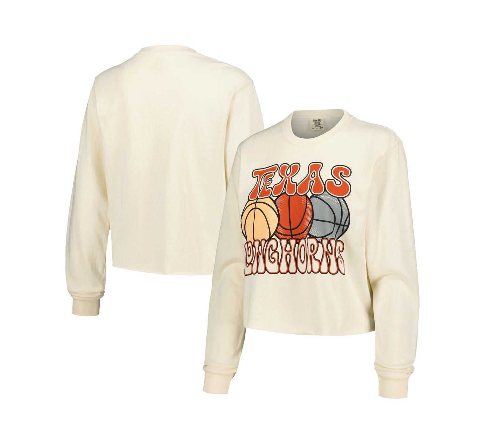 Мужская укороченная футболка Image One Women's Natural Texas Longhorns Comfort Colors с длинным рукавом