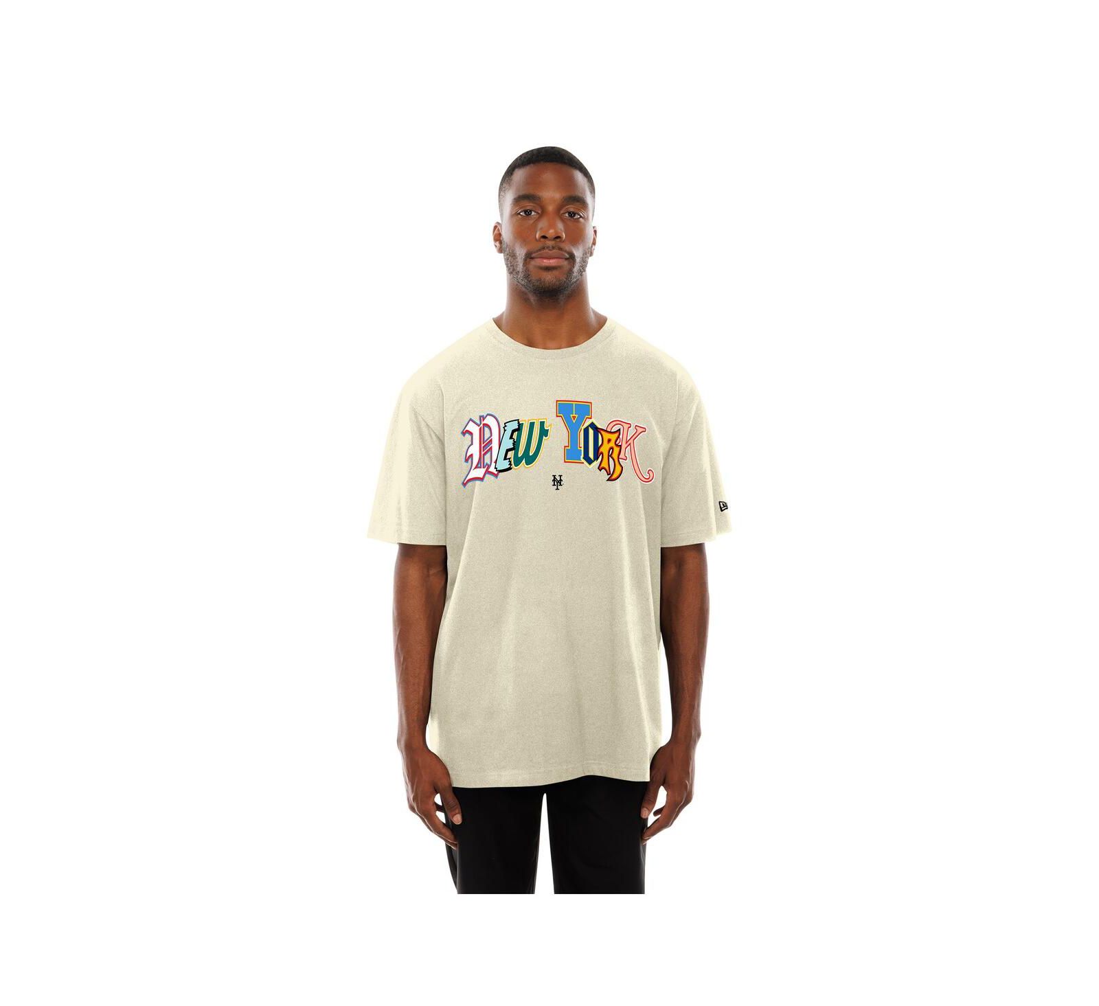 Мужская футболка New Era Cream New York Mets Ransom Note Oversized