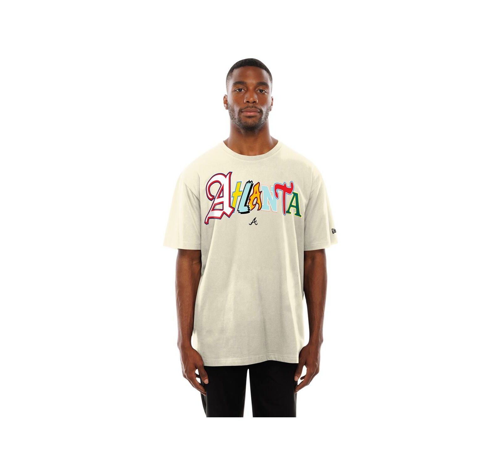 New Era Men's Cream Atlanta Braves Ransom Note Oversized T-Shirt