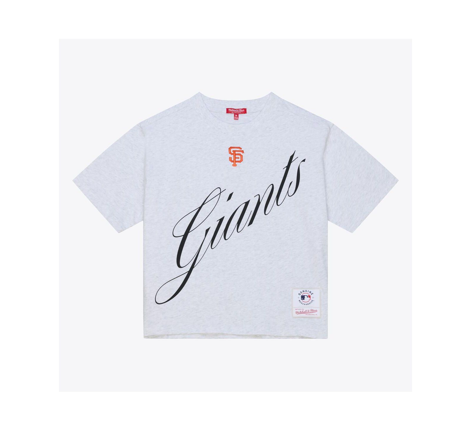 Женская укороченная футболка Mitchell & Ness Heather Gray San Francisco Giants Script Boxy