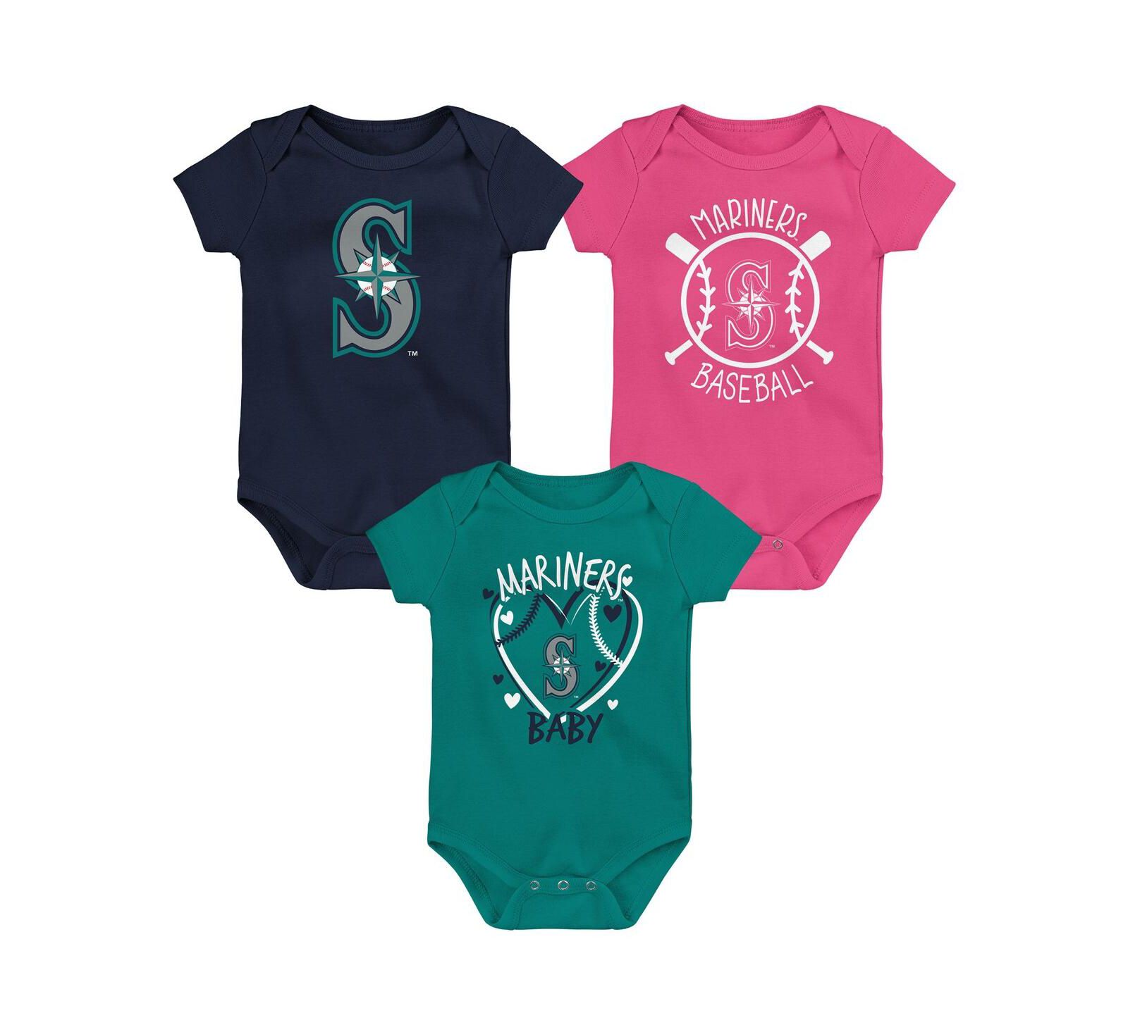 Outerstuff Baby Boys and Girls Three-Pack Seattle Mariners Slide Home Bodysuit Set