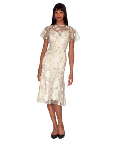 WHITE TIE by Shani Женское Embroidered Boat Neck Polyester Midi Dress