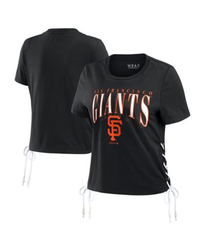 WEAR By Erin Andrews Women's Black San Francisco Giants Side Lace-Up Cropped T-Shirt