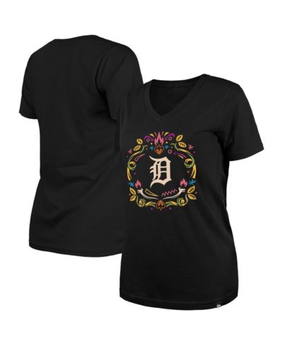 New Era Women's Black Detroit Tigers Día De Los Muertos V-Neck T-Shirt