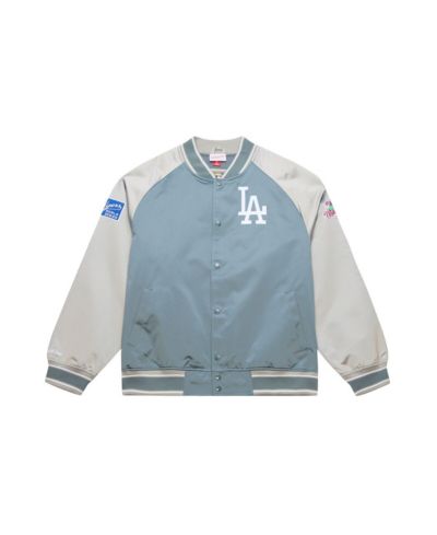 Мужская атласная куртка Mitchell Ness Gray Los Angeles Dodgers Thunderstorm Head Coach Lightweight Full-Snap