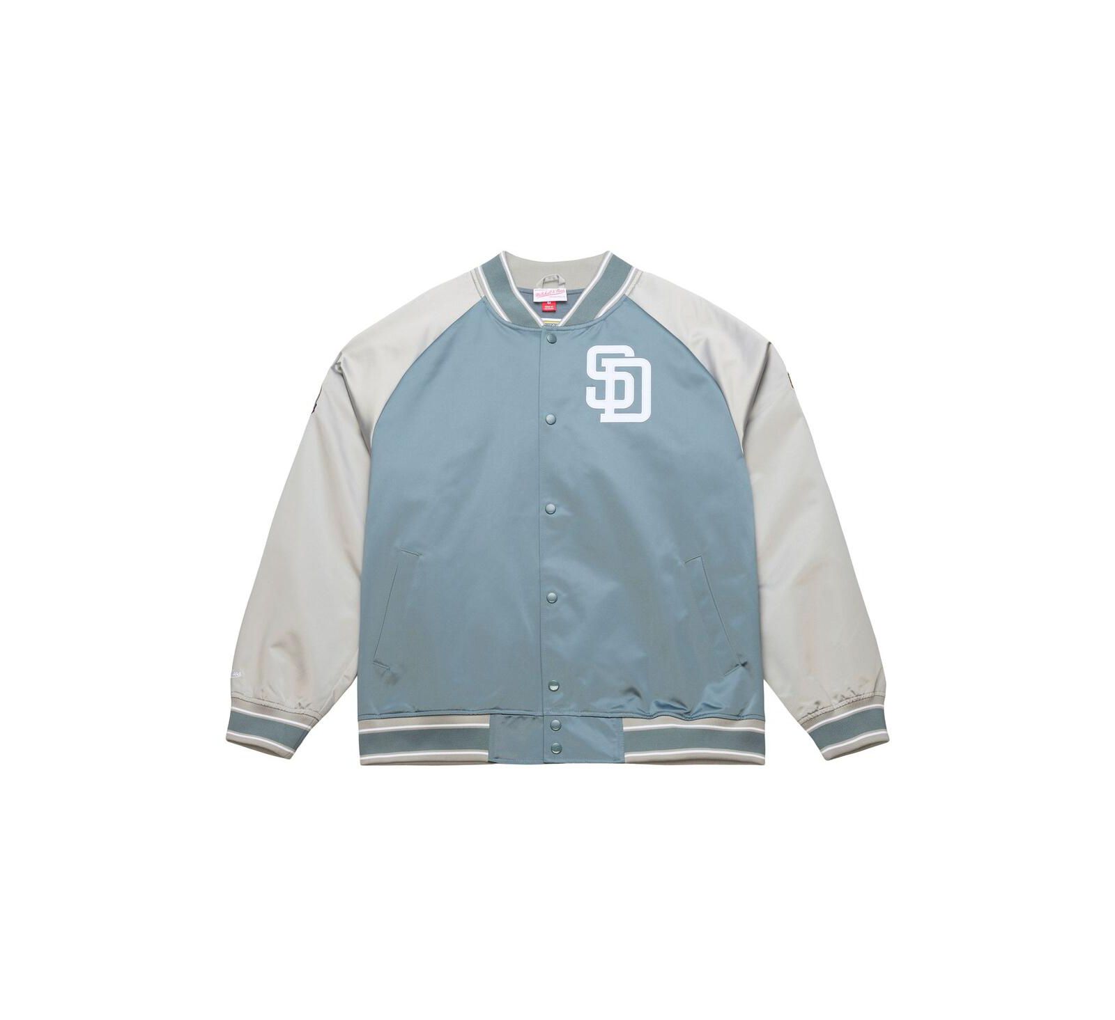 Mitchell Ness Men's Gray San Diego Padres Thunderstorm Head Coach Lightweight Satin Full-Snap Jacket