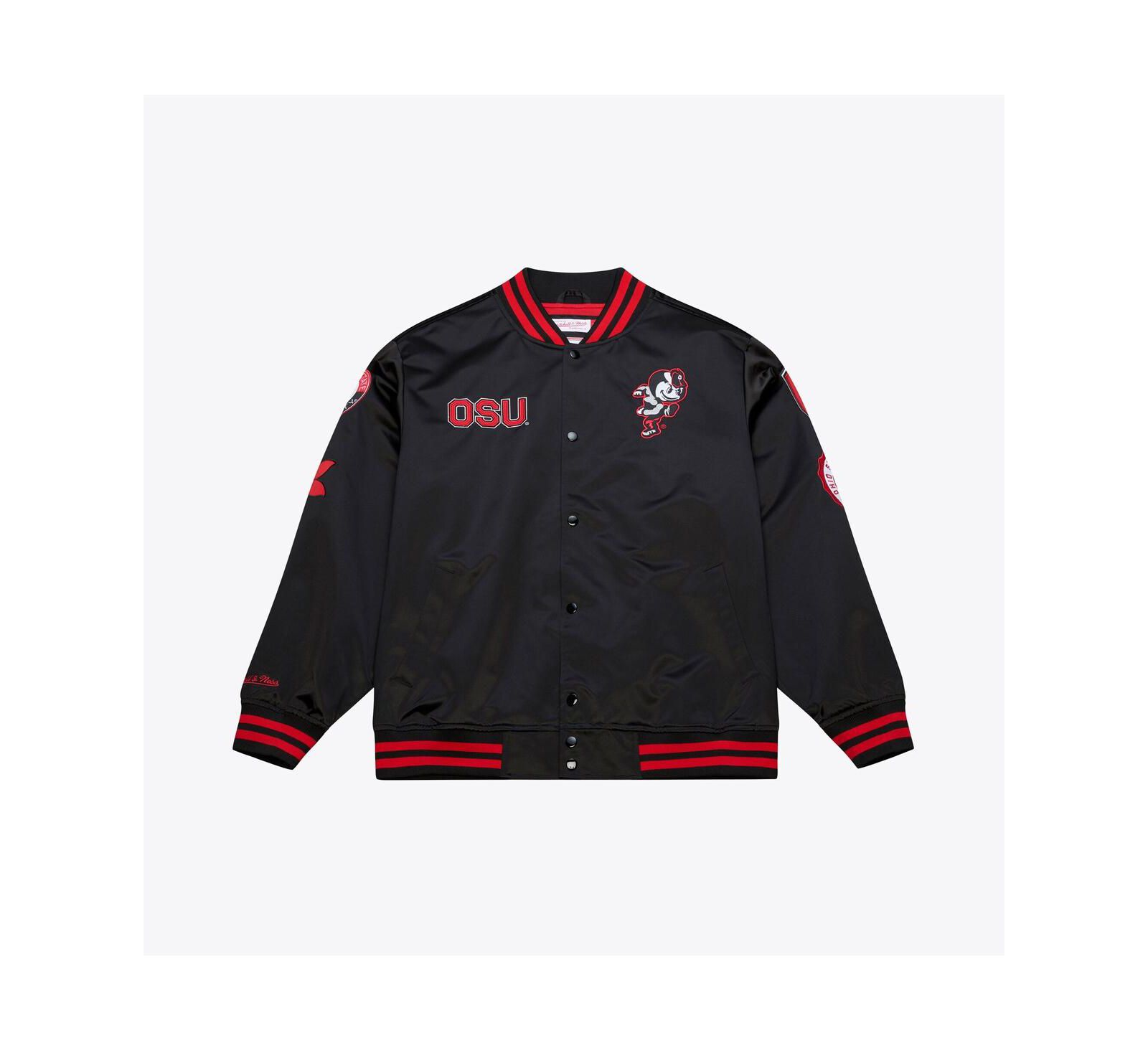 Мужская куртка Mitchell Ness Ohio State Buckeyes Double Clutch, легкая атласная с кнопками, черная