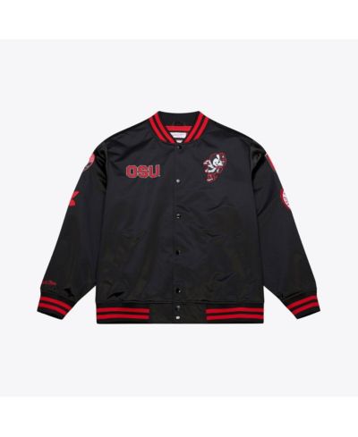 Мужская куртка Mitchell Ness Ohio State Buckeyes Double Clutch, легкая атласная с кнопками, черная