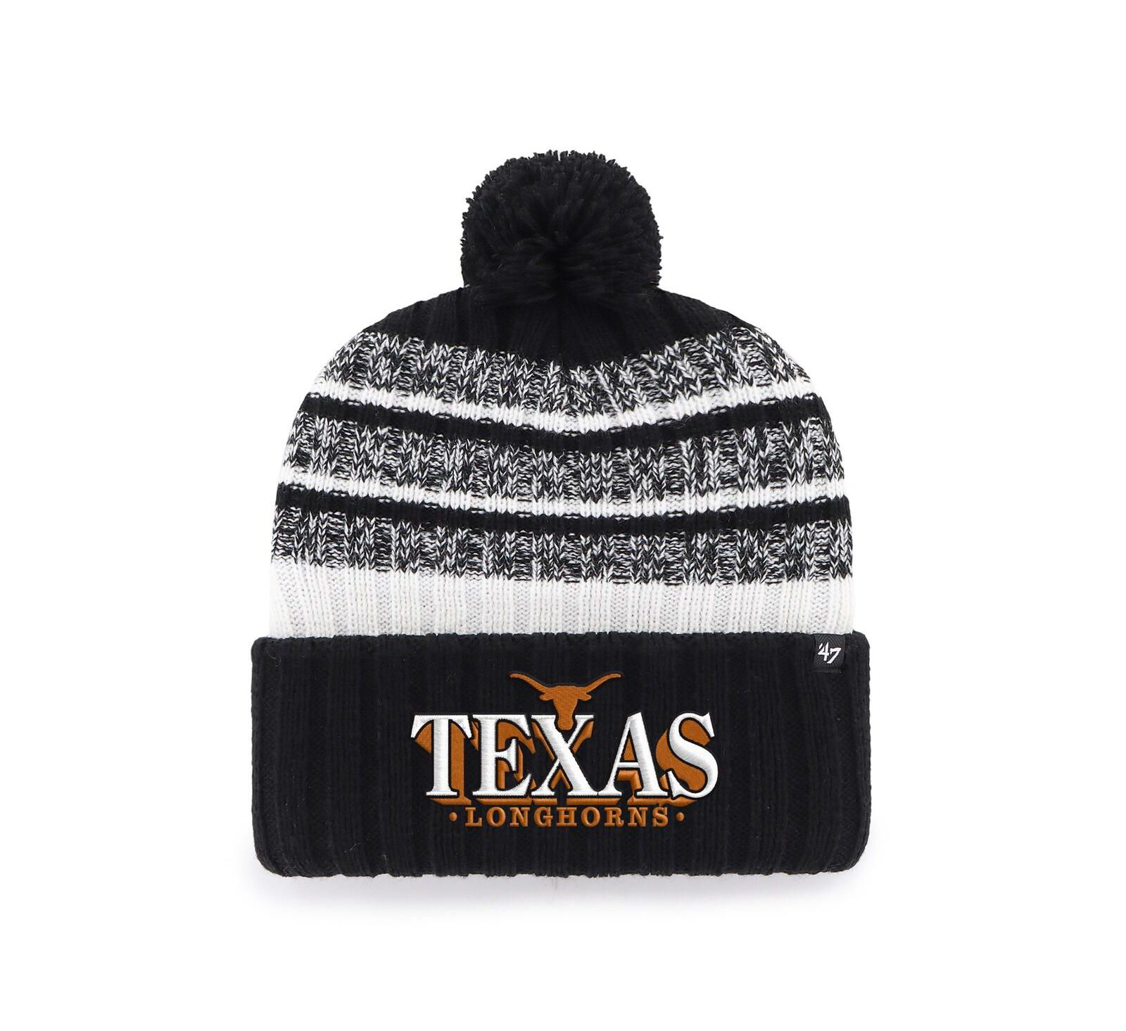 Мужская вязаная шапка '47 Brand Black Texas Longhorns Tavern Cuffed with Pom