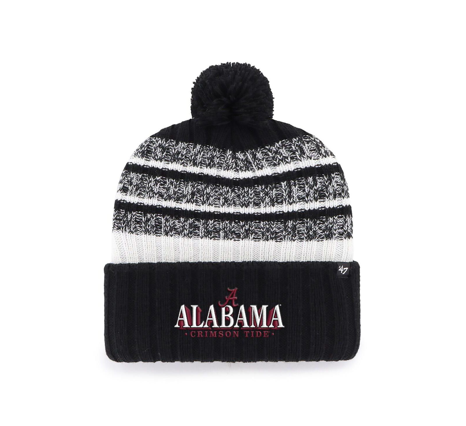 Мужская вязаная шапка '47 Brand Black Alabama Crimson Tide Tavern Cuffed с помпоном