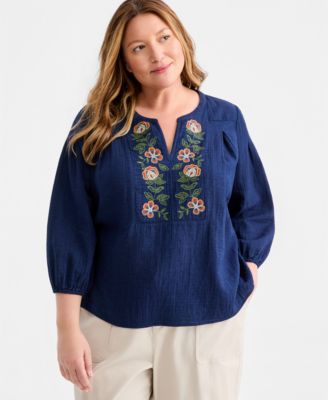 Женский хлопковый топ Style & Co Plus Size с вышивкой