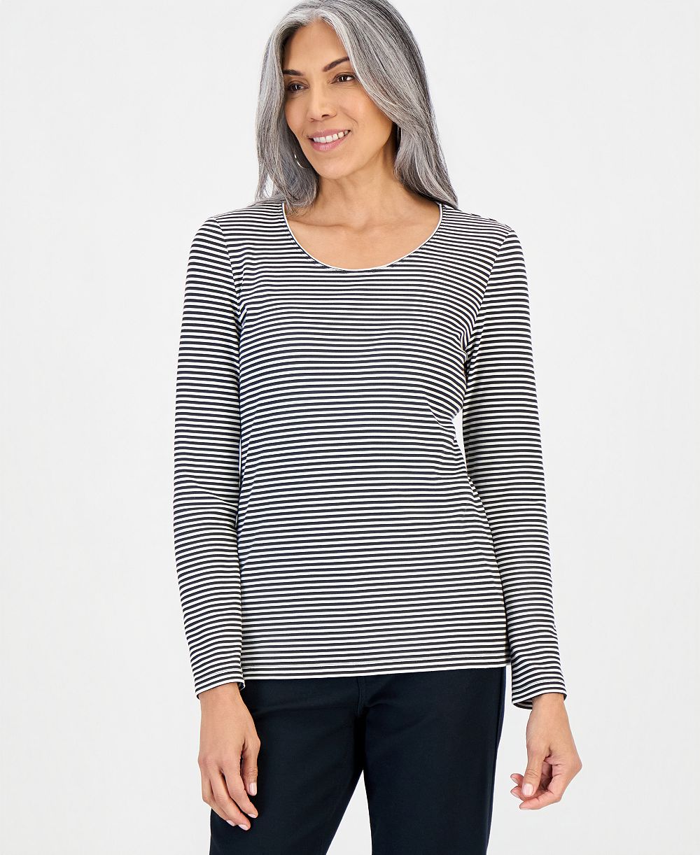 Style & Co Petite Printed Long-Sleeve Scoop-Neck Top, Macy's Exclusive