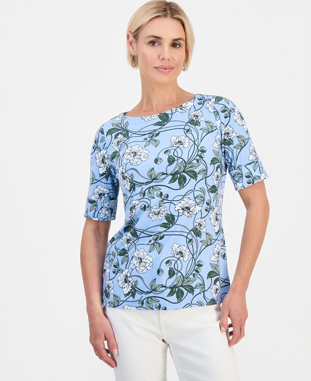 Style & Co Petite Boat-Neck Elbow-Sleeve Top, Macy's Exclusive