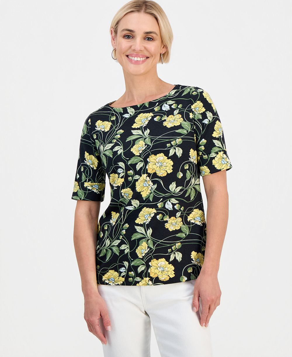 Женский топ Style & Co Petite Boat-Neck Elbow-Sleeve