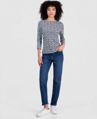 Style & Co Petite Cotton Boat-Neck 3/4-Sleeve Top, Macy's Exclusive