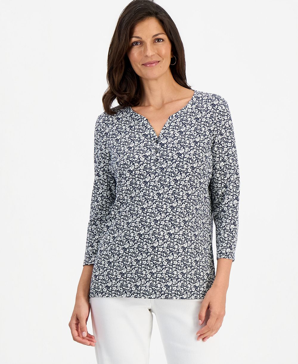 Топ Style & Co Women's Printed 3/4 Sleeve Henley