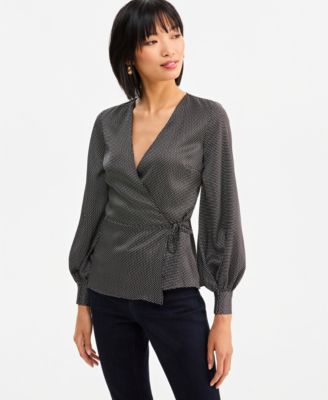 Женский укороченный топ I.N.C. International Concepts Long Sleeve Printed Wrap