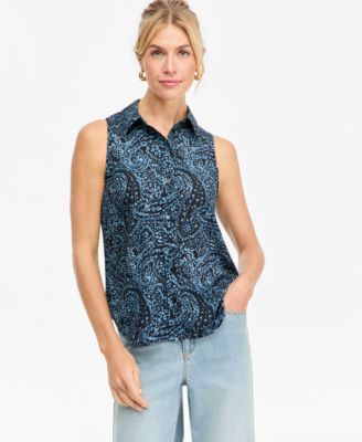 I.N.C. International Concepts Women's Paisley Sleeveless Button-Down Blouse, Created for Macy's