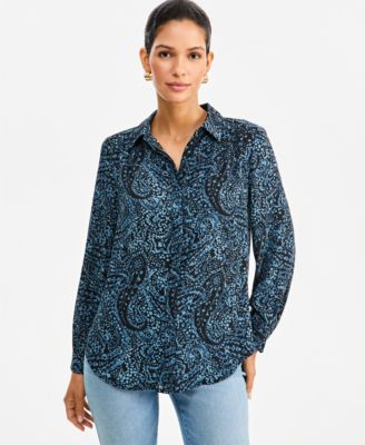I.N.C. International Concepts Women's Long-Sleeve Button Down Tunic Blouse, Macy's Exclusive