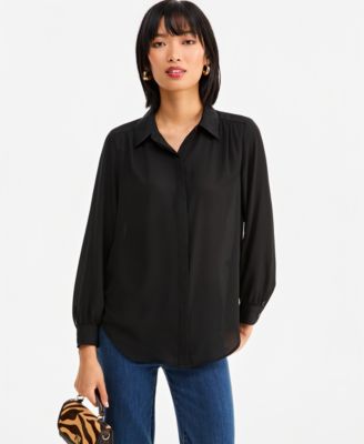 I.N.C. International Concepts Women's Long-Sleeve Collared Button-Down Tunic Blouse, Macy's Exclusive