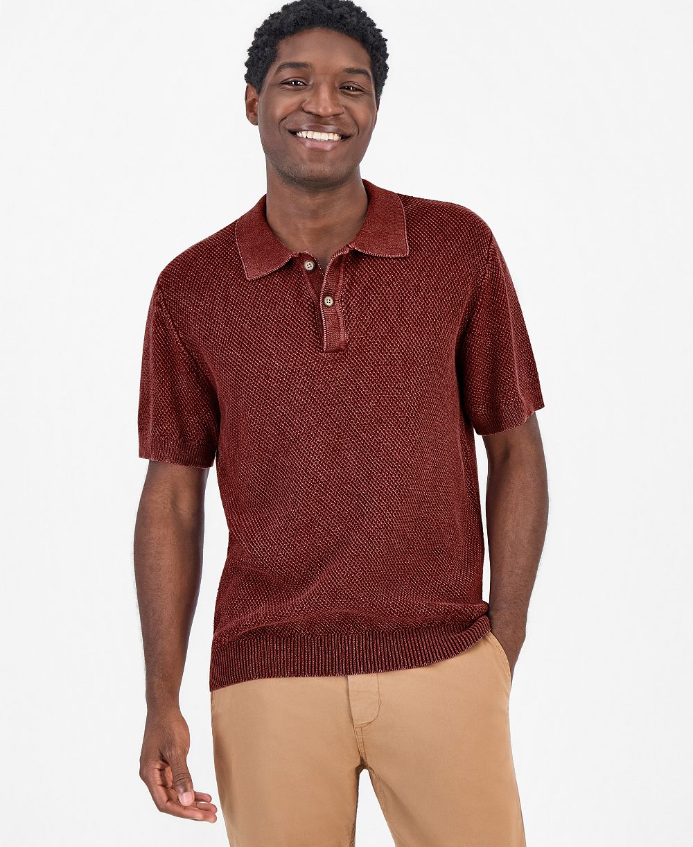 Sun + Stone Men's Short-Sleeve Textured Polo Sweater, Macy's Exclusive