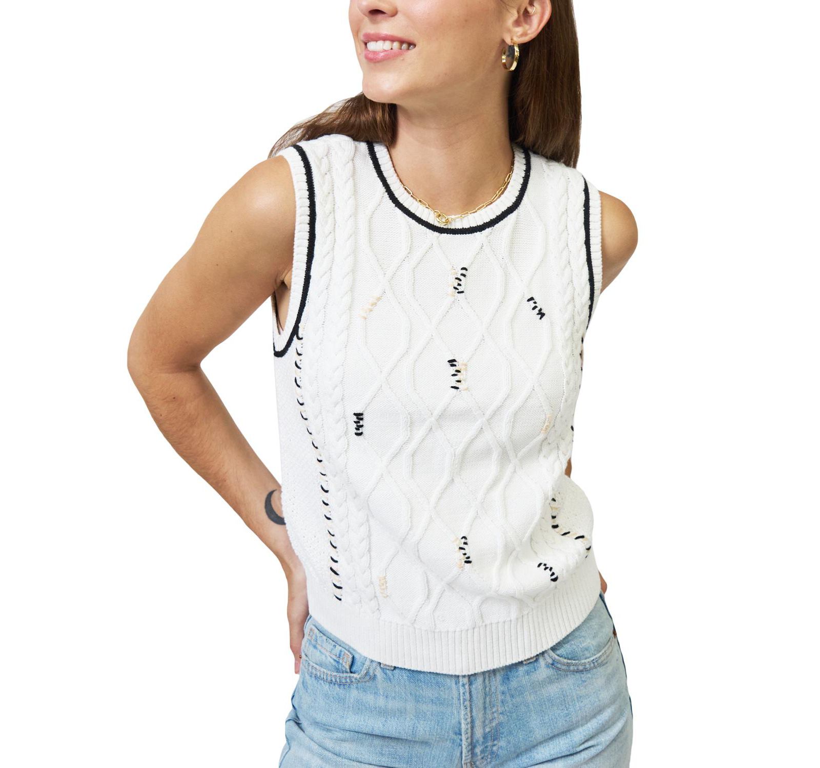 Central Park West Women's Jaden Embroidered Cable Shell