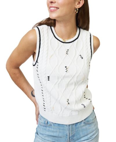 Central Park West Women's Jaden Embroidered Cable Shell